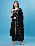 Pratham Blue Kurta Set For Women Silk Embroidered Anarkali Kurta Set For Women With Palazzos And Dupatta (Pb-6167-S_Black)