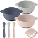 Eascrozn Silicone Baby Feeding Set, 3 Pack Baby Bowls with Suction and 3 Pack Baby Spoons for Babies Toddlers Kids, BPA Free, Ba