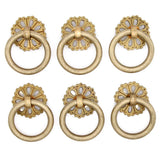 LXZ 6 PCs Vintage Antique Brass Ring Pulls with Hollowed-Out Dome Base - Pure Solid Brass Cabinet Hardware- Ring Size 1.4 (3.5 c