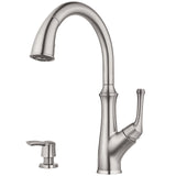Pfister Tamera Kitchen Faucet with Pull Down Sprayer and Soap Dispenser, Single Handle, High Arc, Stainless Steel Finish, F5297T