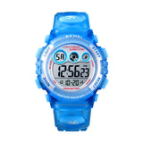 Skmei Kids Sports Multi Function Digital Watch, White Dial Blue Abs Case Kid'S Watch, Transparent Powder Blue Color Pu Rubber Ba