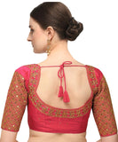 Pujia Mills Women's Embroidery Handwork Sequence Work Necklace Design Readymade Blouse (Gajari, 32)