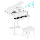 HONEY JOY Classical Kids Piano, 30-Key Mini Grand Piano with Music Stand and Bench, Wooden Musical Instrument Toy w/Lid & Music