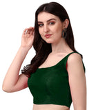 Pujia Mills Women's Deep Neck Silk Sleeveless Readymade Blouse (Green, 32)