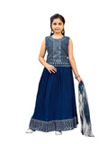 Aarika Georgette Set Girls Ethnic Clothing Mirror Embroidery Lehenga Choli, blue-green, 4-5 Years