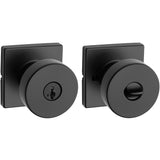 Kwikset Pismo Entry Door Knob with Lock and Key, Secure Keyed Handle Exterior, Front Entrance and Bedroom, Matte Black, Pick Res
