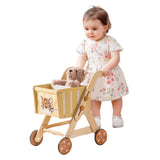 ROBOTIME Wooden Shopping Cart Toy for Toddler Kids, Height-Adjustable Wooden Baby Push Walker, Sit to Stand Walker for Baby Lear