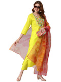 Gosriki Women'S Cotton Blend Solid Straight Kurta With Pant & With Dupatta (Chora Wp_Light Mehandi_L-Gs_Light Mehandi_Large),Light Mehandi,,B0BR7K3D3H