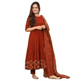 Anni Designer Women'S Dusty Red Color Rayon Kurta With Dupatta (Kumt-Dress_Dusty_Xxl),Red,2XL,Rayon,Regular,Dupatta