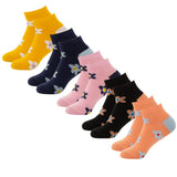 Cizen WomenS Ankle Length Cotton Socks (Pack Of 5) (S03Ntaw,Free Size) (Flower), Multicolor