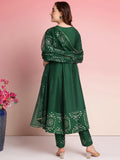 Anni Designer Women'S Rayon Blend Printed Anarkali Kurta With Pant & Dupatta (Varuna Green_M_Green_Medium),GREEN,M,Rayon Blend,Anarkali,