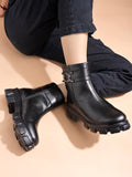 Shoetopia Casual Side Buckle Detailed Black Boots For Women & Girls /Eu36,Black,3,B0DJ8R5DKP