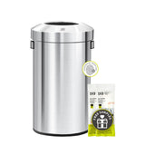 EKO 16-Gallon Round Stainless Steel Open Top Trash Can, Large Commercial Waste Bin with Detachable Lid and Carrying Handle, Brus