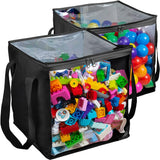 2 Piece Extra Large Toy Storage Clear Bags with Zipper 14x14x14 Clear Plastic Bins with Handle, Toy Organizer for Kids playroom,