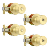 Leydebong 4 Pack Keyless Privacy Door Knob Lock with Thumb Turn, Gold Door Knob with Lock, Adjustable 60-70mm Backset for 35-48m