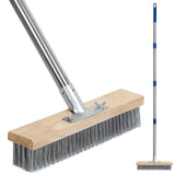 Stainless Steel Deck Scrub Brush, Outdoor Broom for Concrete, Deck, Cement Floor Cleaning, 56inch Long Handled Heavy Duty Floor Scr