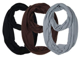 Omikka WomenS Soft Lightweight Solid Colour Infinity Around Loop Scarf (Pack Of 3, Free Size, Black & Chocolate Brown & Silver)