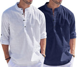 Bellstone Men'S Cotton Blend Solid Regular Dress Shirt (Kurta1500_Combo_White & Navy_Xl
