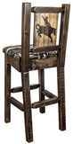 Montana Woodworks Homestead Collection Barstool With Upholstered Seat, Woodland Pattern, Laser Engraved Bronc Design, Stained &