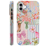 Generic Compatible with for iPhone 16 Plus,Pink Bow Ribbon Flower Boots Phone Case for Girl Women Boy Men,Scratch Resistant Shoc