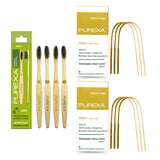 Purexa Bamboo Toothbrush & Tongue Cleaner Combo Pack | 4 Charcoal Bamboo Toothbrushes With 6 Bamboo Tongue Scrapers | EcoFriend