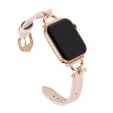 Osber Leather Band Compatible with Apple Watch Women 42mm 44mm 45mm 49mm(Ultra), Genuine Leather Strap with D-Shape Rose Gold Me