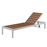 Benjara BM287736 Patio Josh 76 Inch Outdoor Chaise Lounger, Aluminum Frame, Adjustable Back, Brown and White