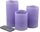Adoria Purple Flameless Candles Set 3- Real Wax Pillar Candles Battery for Color Changing/Flickering/Night Light/Timer-Lavender