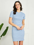 Modeve Women Striped Bodycon Dress Sky Sky L
