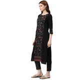 Ziyaa Women Crepe Floral Straight Kurta (Zikucr2831-Xl) Black