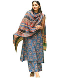 Gosriki Women'S Rayon Blend Anarkali Printed Kurta With Palazzo & Dupatta (Nethra Blue-Gs_M_Blue_Medium),Blue,,B0DK9NRCVG