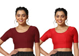 Toplot Cotton Blend Lycra Stretchable Readymade Blouses Pack Of 2 (Combo-5058-Mrn-Red-38),Maroon-Red,38,B0CV595HKD