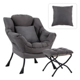 HomEastlly Large Lazy Chair with Ottoman, Accent Reading Chair with a Throw Pillow, Cozy Lounge Chair with Armrest, Leisure Sofa