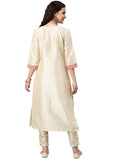 Ziyaa Women'S Art Silk Kurta (Zikups2887-L_Cream_Large)