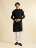 Manyavar Black Blended Cotton Solid Kurtas For Men (Kurta Only) Black L