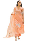 Gosriki Women'S Organza Straight Printed Kurta With Pant & Dupatta (Amoli Peach-Gs_Xl_Peach_X-Large),Peach,,B0CBPRFVTS