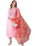 Gosriki Women'S Cotton Blend Solid Straight Kurta With Pant & With Dupatta (Chora Wp_Light Pink_L-Gs_Light Pink_Large),Light Pink,,B0BR7LJNW7