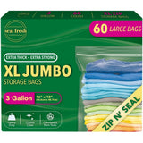 Seal Fresh 3 Gallon Large Plastic Storage Bags - 16 x 18 (60 Count) - Reusuable XXL Extra Large Heavy Duty Clear Jumbo Freezer Z