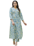 Anni Designer Women'S Cotton Blend Straight Printed Kurta With Pant (Dhulika Blue_L_Blue_Large),Blue,L
