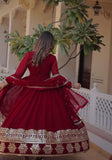 Wedani Faux Georgette Embroidered Anarkali Kurta Set For Womens (In Alpha S Regular Maroon),MAROON,S,Georgette,Anarkali,Dupatta