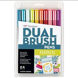 Tombow 56189 Dual Brush Pen Art Markers, Tropical, 10Pack. Blendable, Brush and Fine Tip Markers