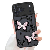 Fiyart Designed for iPhone 17 Pro Case Cute Pink Butterflies for Women Girls Compatible with Magsafe Slim TPU Aesthetic Matte wi
