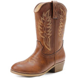 LAURMOSA Cowgirl Boots Brown Mid Calf Classic Girls Western Boots Pointed Toe Zipper Toddler Cowboy Boots Horse Riding Equestria