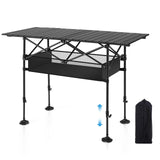 LET'S CAMP Folding Camping Table, Portable Aluminum Roll-up Picnic Backpacking Table with Adjustable Height, Large Storage and C