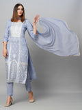 Gosriki Women'S Cotton Blend Straight Printed Kurta With Pant & Dupatta (Paridhan Grey-Gs_S_Grey_Small),Grey,,B0CGD4M61H
