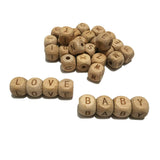 104pcs Square Wood Alphabet Letter Beads 12MM Natural Beech Wooden Letter Character Beads for Jewelry Toys Making DIY Mom Mak Na