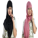 WomenS Georgette Designed Stylish Polycotton Feel Good Fabric Jersey Scarf Ladies Wrap Large Hijab Pack Of 2 (Black & Ice Pink