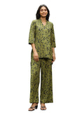 Leriya Fashion WOMEN PRINTED PARTY REGULAR FIT ETHNIC WEAR CO-ORD KURTA SET FOR WOMEN (LF-W2107&TR1062-XL-GREEN)