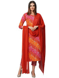 Anni Designer Women'S Cotton Blend Straight Printed Kurta With Pant & Dupatta (Makhan Pink_S_Pink_Small),Pink,S