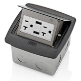 Leviton PFUS2MB PopUp Floor Box with Dual Type A, 3.6 USB Charger, 20 Amp Outlet, Black